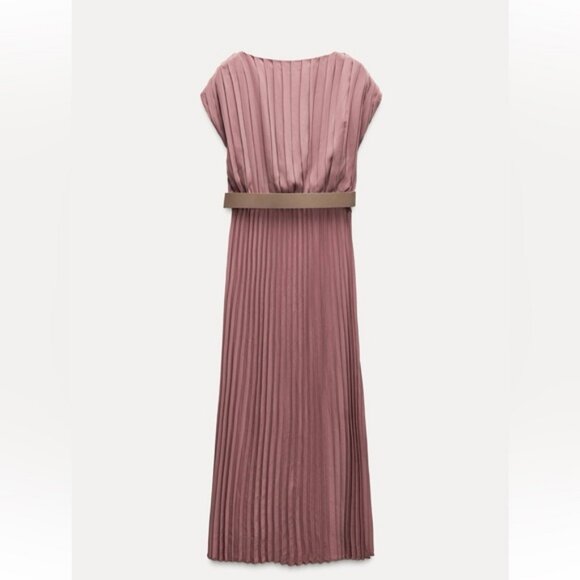 ZARA PLEATED DRESS WITH BELT - Picture 6 of 7